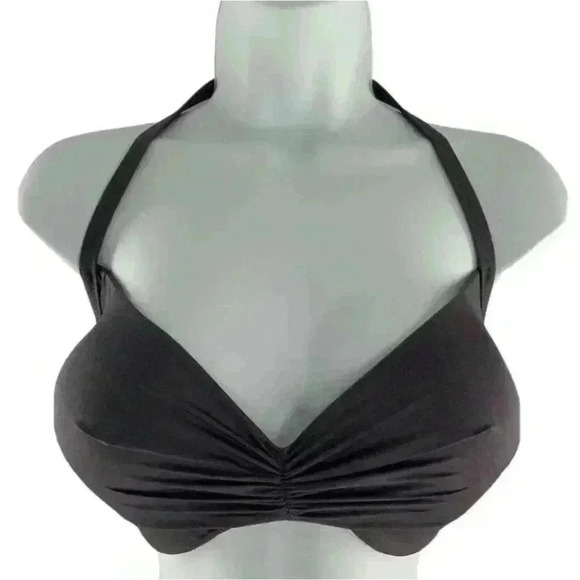 Shade & Shore Bikini Top Charcoal Gray Pleated Padded Swimwear Bra Size 34D - Picture 2 of 7